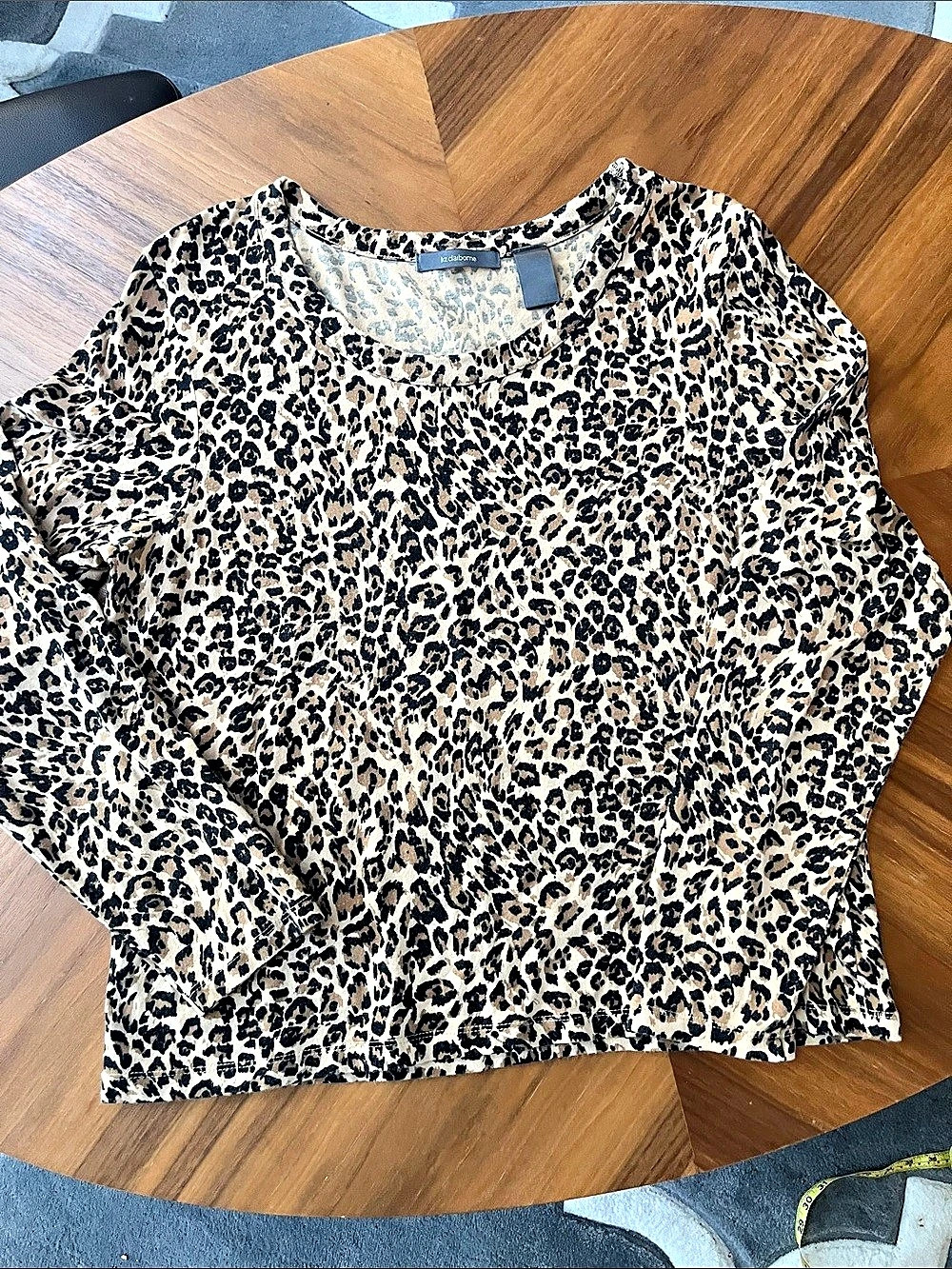 Liz Claiborne Leopard Print Long Sleeve Top Brown & Black, Size XL